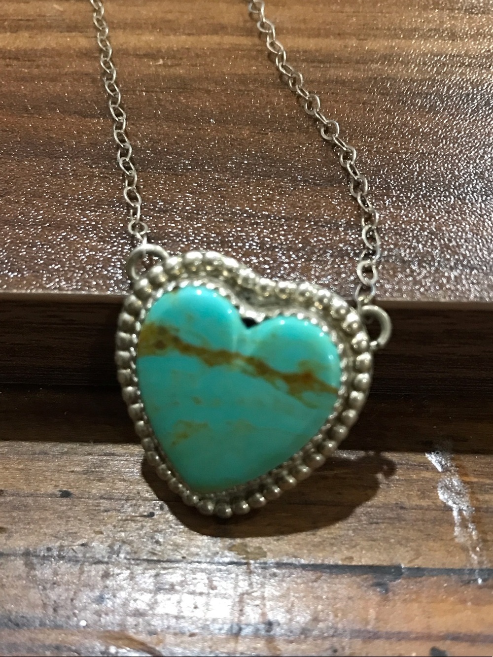 Sterling Silver Turquoise Heart Pendant Necklace | Genuine Turquoise | Southwest - Picture 2 of 6